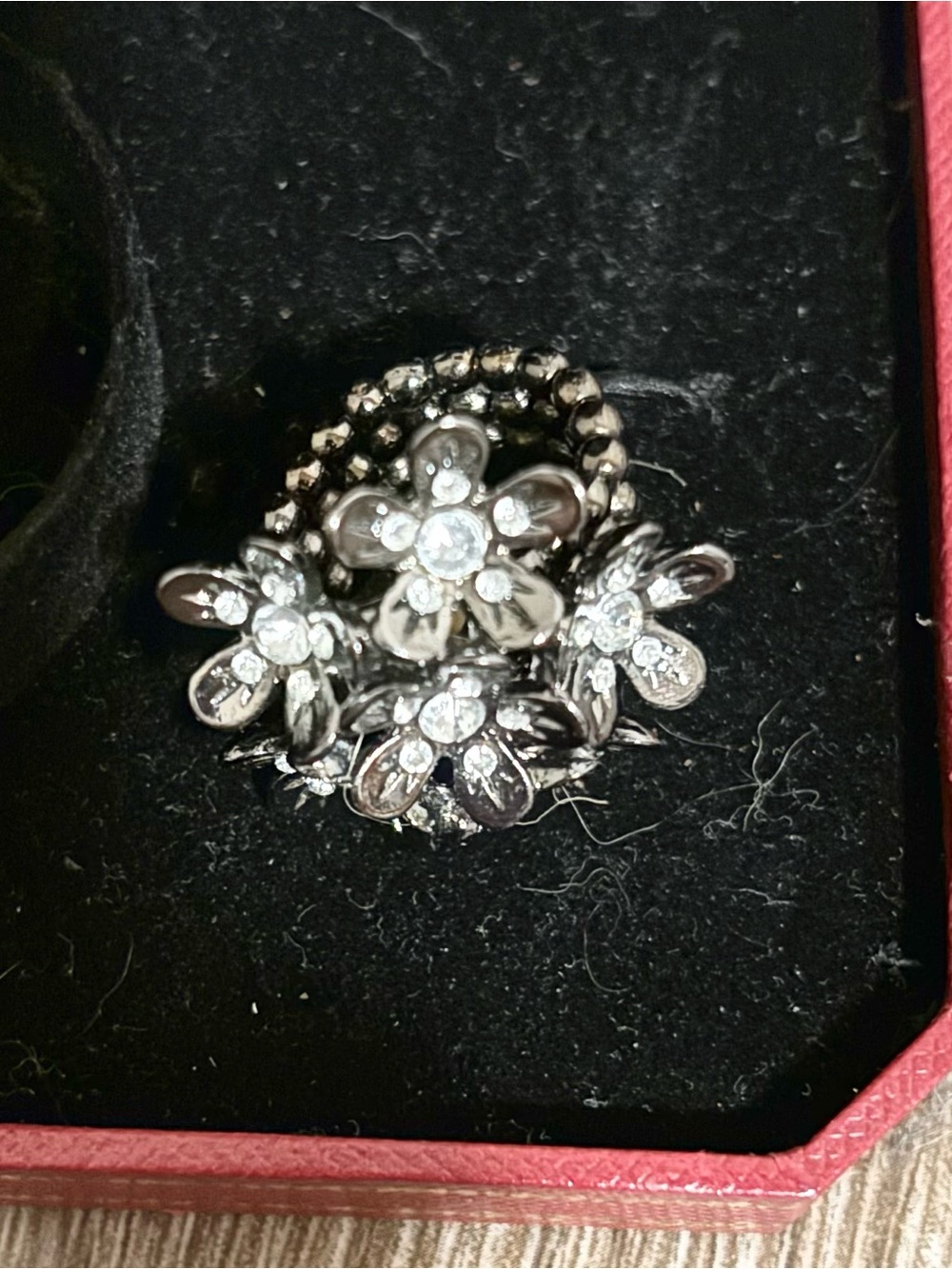 Silver Floral Crystal Ring - Elegant Women's Jewelry